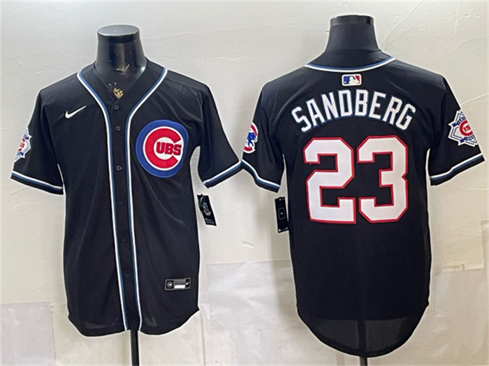 Men's Chicago Cubs #23 Ryne Sandberg 150th Anniversary Black Out Style Vapor Premier Limited Stitched Baseball Jersey
